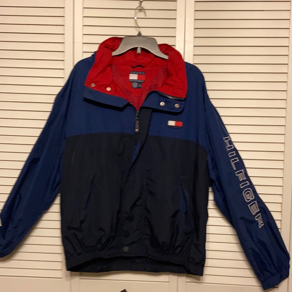 Tommy Hilfiger Blue and Red Windbreaker Jacket